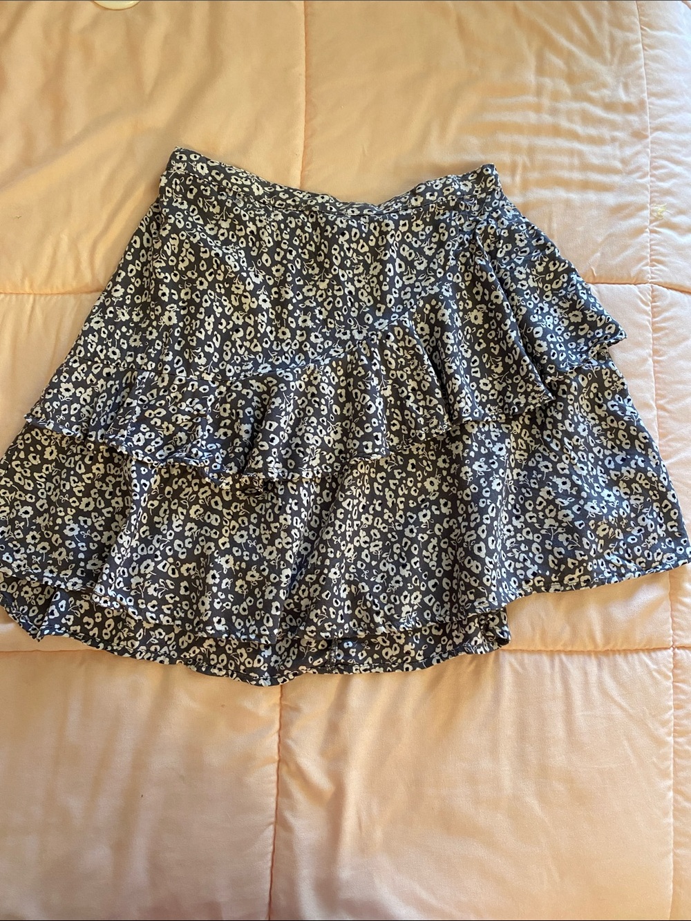 Tiered Ruffle Mini Skirt in Black and White Leopard Print